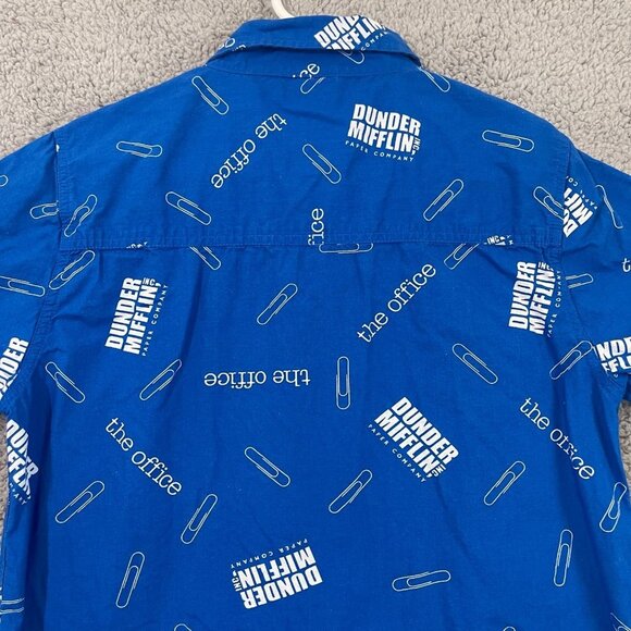 The Office‎ Dunder Mifflin Men’s Small Blue Graphic Button Up Short Sleeve Shirt - Picture 11 of 11